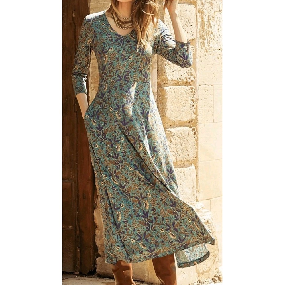 Peruvian Connection Tuscan Floral Maxi Dress Large Organic Pima Cotton Blend